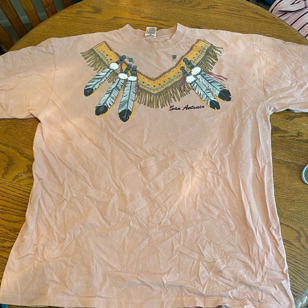 Womens Vintage Single Stitch San Antonio Tribal Feather Tshirt